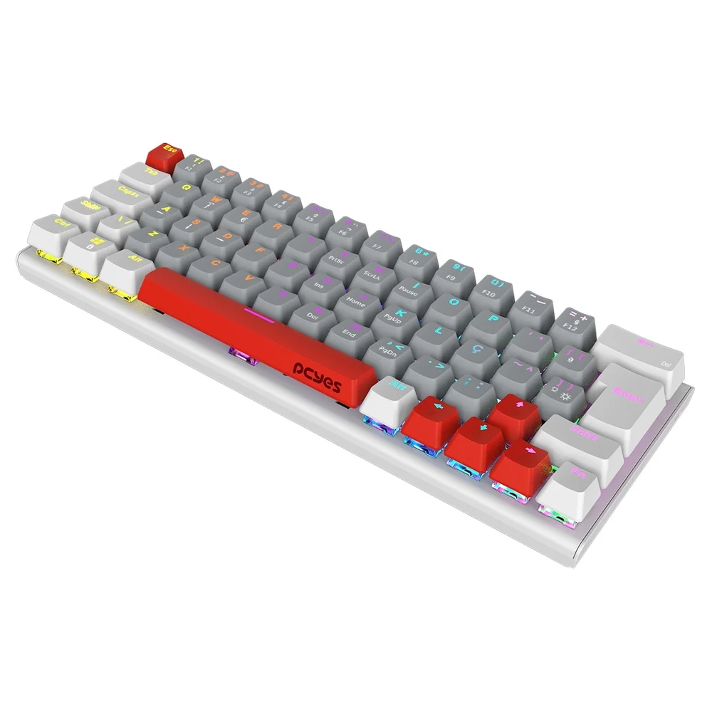 Imagem 5 de 5 do produto Teclado Mecanico Gamer PCyes Kuromori 60% White Ghost - Switch Red - LED Rainbow - Ptkmwg60rd