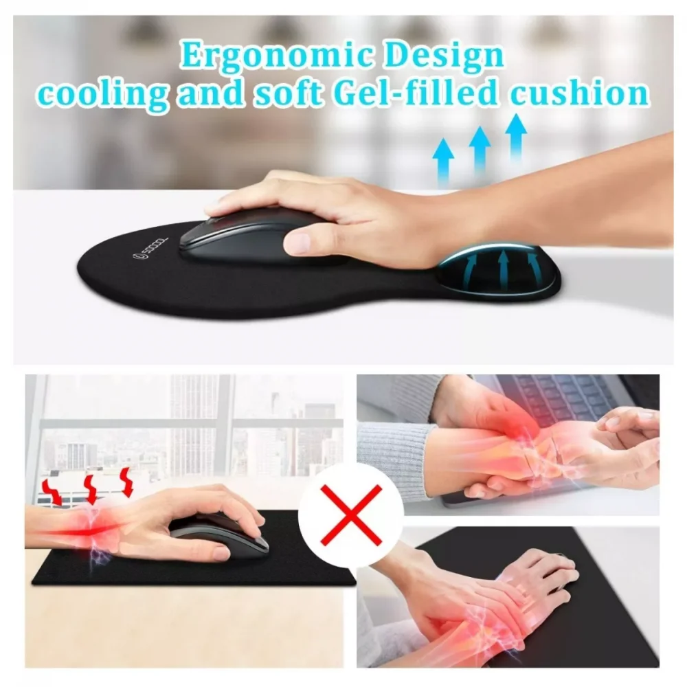 Imagem 2 de 5 do produto Suporte Mouse Pad Ergonômico Com Apoio De Punho Super Macio Black Kapbom Ka-600-bk