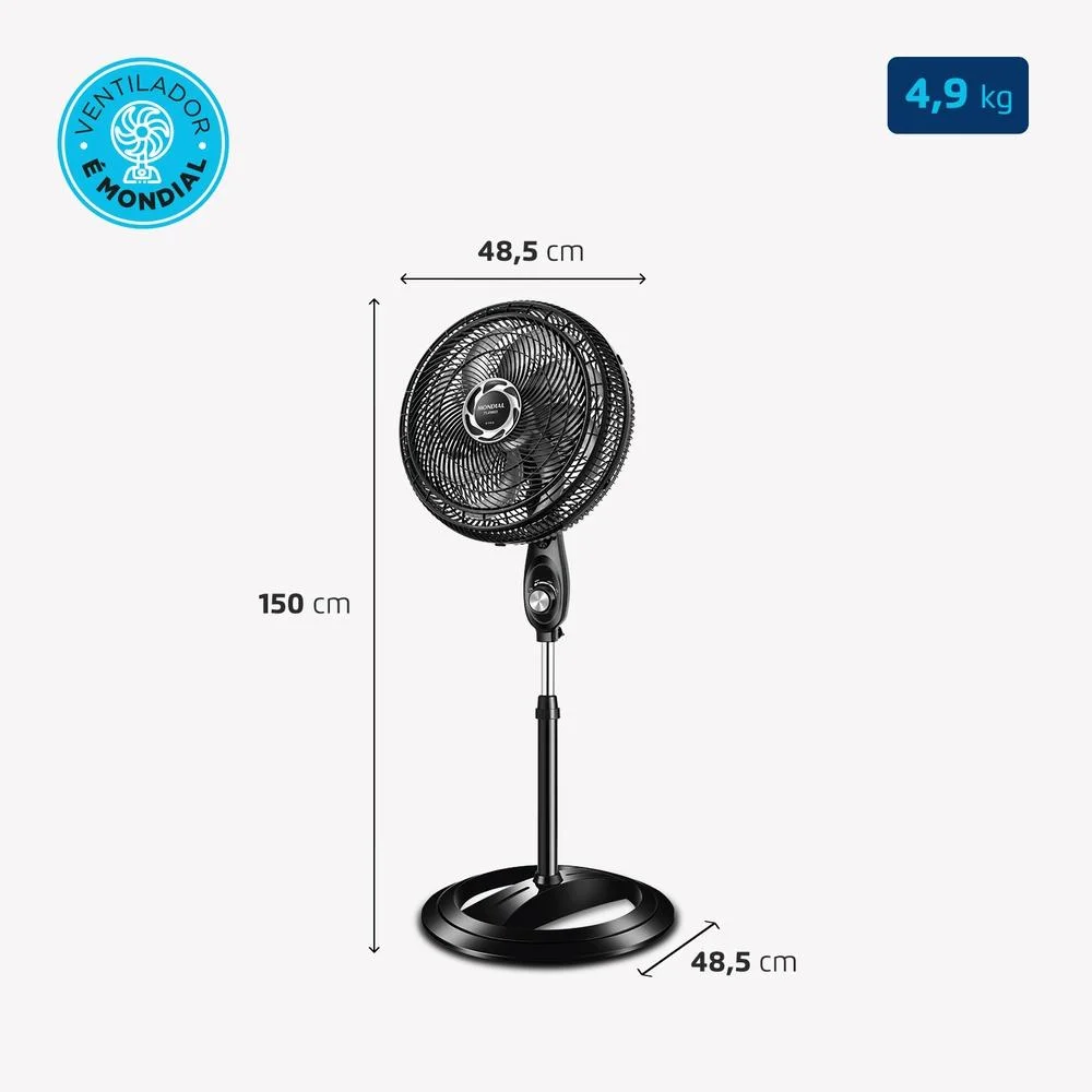 Imagem 3 de 5 do produto Ventilador De Coluna Mondial Turbo 40cm 8 Pás 140w Preto E Prata Nvt-40c-8p-b