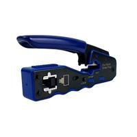 Alicate de Crimpar RJ45 de passagem para conector EZ Crimp 8P8C Blindado Azul Utilizando este alicate profissional modelo FER0074 você poderá crimpar 