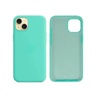 Capa Capinha Case Silicone Cover Premium Aveludada Camurça Com Logo Compatível Iphone 15 Plus Verde Água