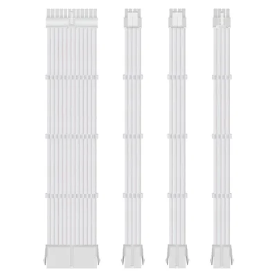Kit 4 Cabo Sleeved Extensor de Fonte, 285mm, Full White (Branco), Compatível com ATX 1 x 24 Pinos, CPU 1 x 4+4 Pinos, GPU 3 x 6+2 Pinos