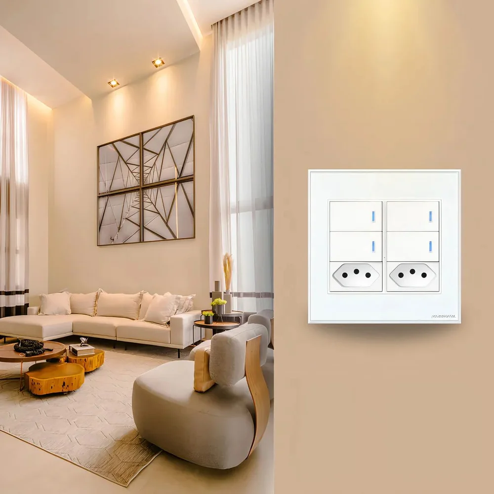 Imagem 4 de 5 do produto Interruptor Inteligente 4x4 Zigbee 4 Teclas Físicas e 2 Tomadas 10A Novadigital Tuya Smart Life Compatível Alexa Google