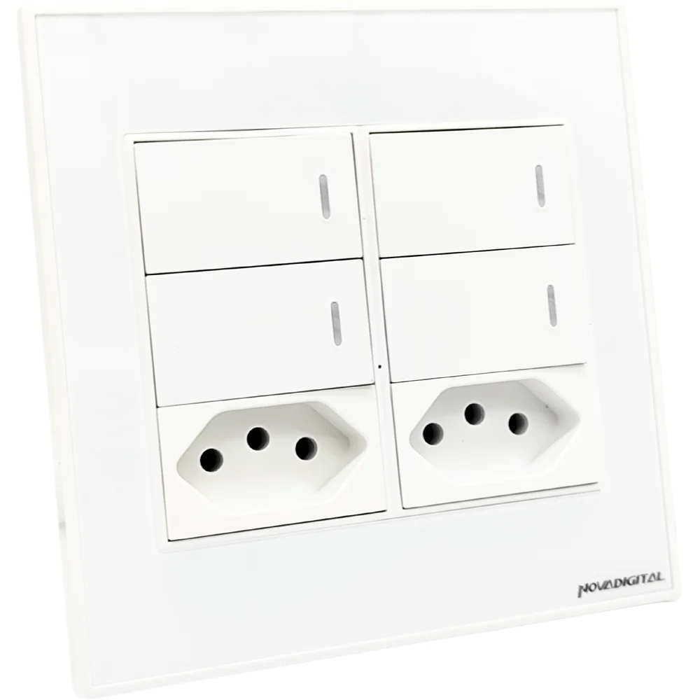Imagem 5 de 5 do produto Interruptor Inteligente 4x4 Zigbee 4 Teclas Físicas e 2 Tomadas 10A Novadigital Tuya Smart Life Compatível Alexa Google