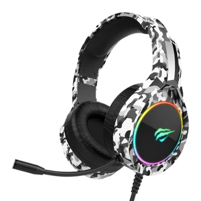 Fone de Ouvido Headset Gamer Havit H2232d Rgb Camuflado Preto Cinza