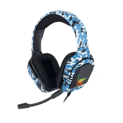Fone De Ouvido Headset Gamer Led Usb Cor Camuflado Azul
