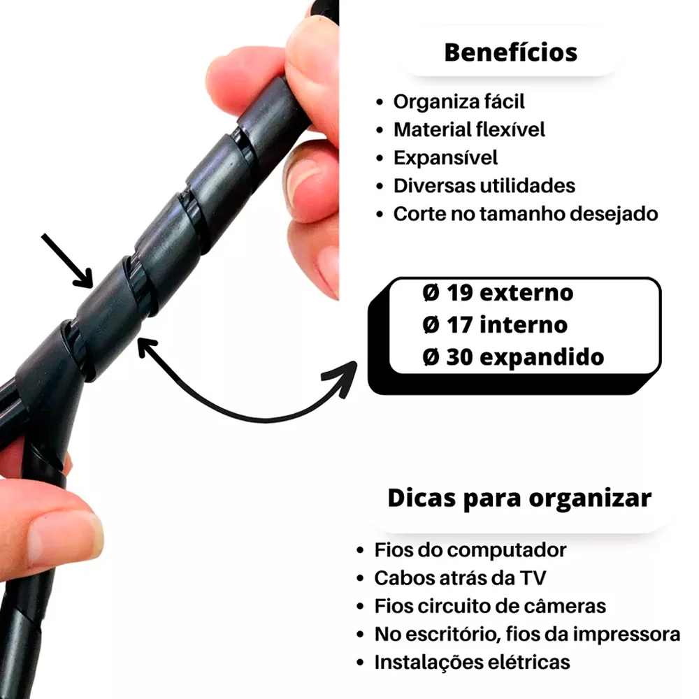 Imagem 4 de 5 do produto Organizador Espiral Para Cabos E Fios, Diametro 19mm X 2 Metros - Preto