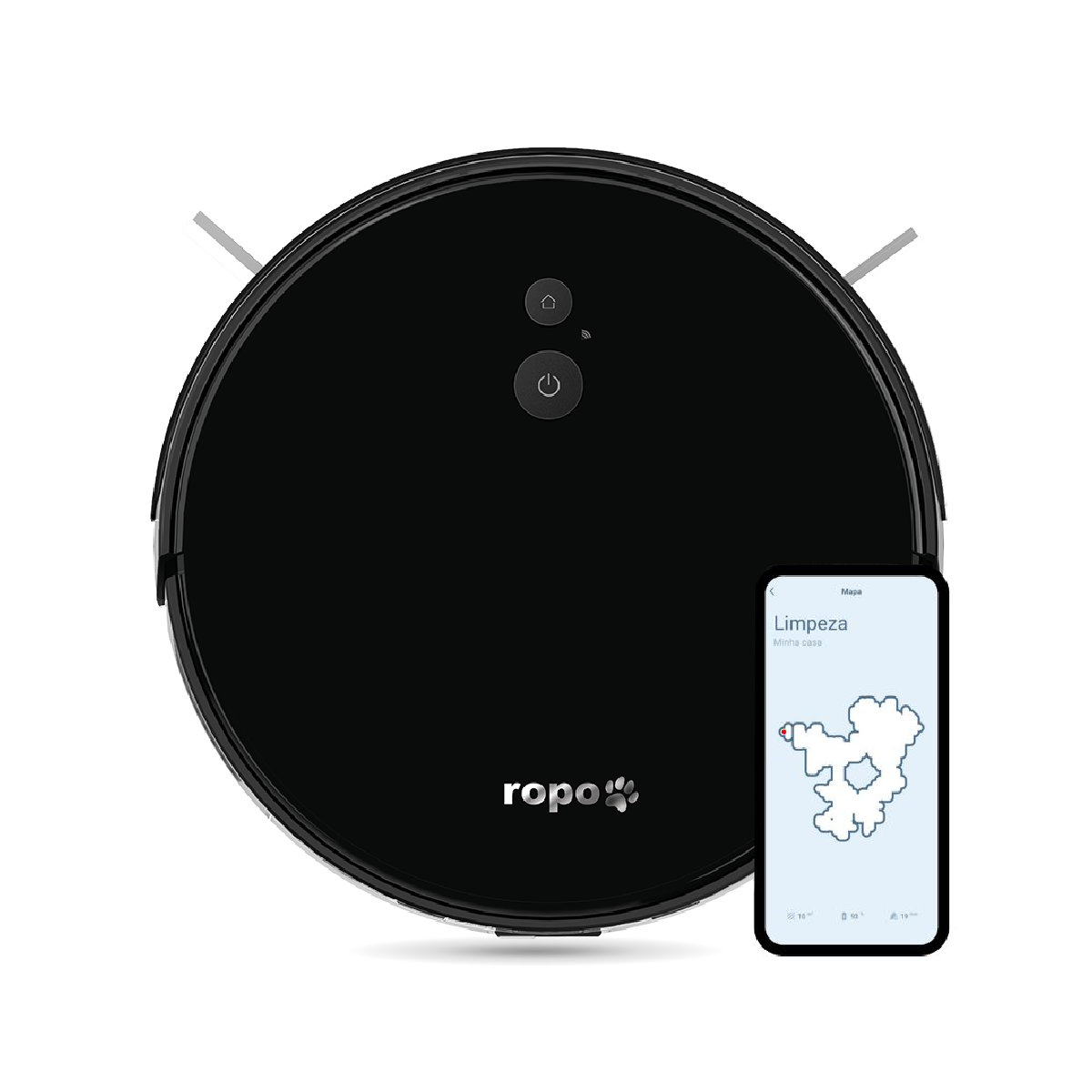 Robo aspirador Ropo Smart Pet Antipelos, Alto Poder de Sucção, Varre, Aspira e Passa Pano - Bivolt