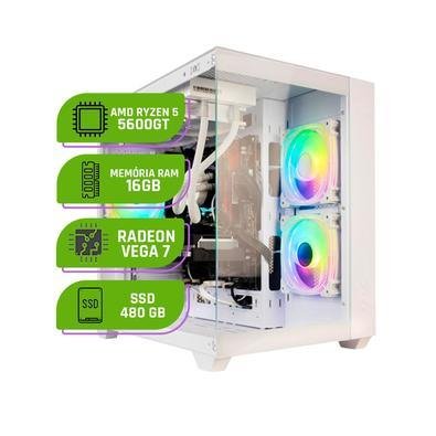 PC Gamer Alligator Shop Amd Ryzen 5 5600gt, Watercooler 240mm, Memória Ram 16gb Ddr4, SSD 480GB, Vega 7 Branco White