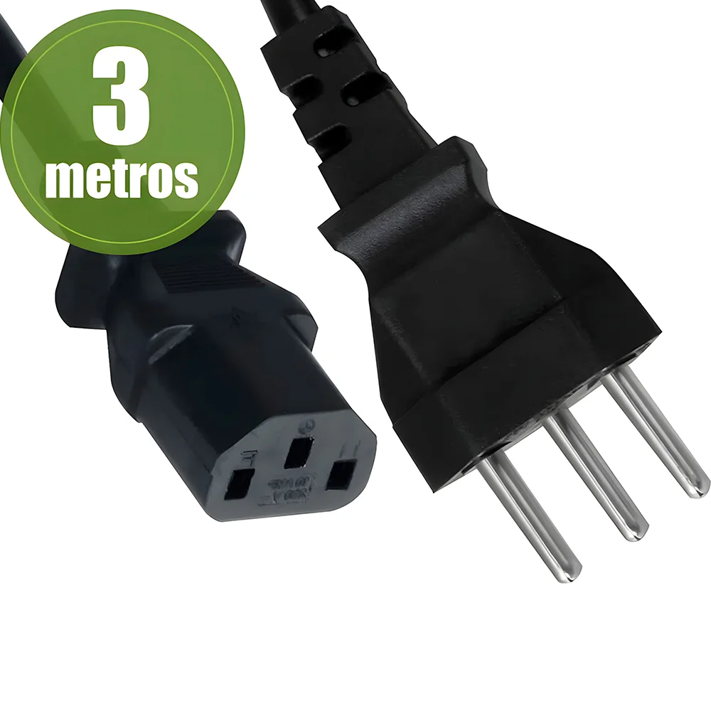 Imagem 3 de 5 do produto Cabo De Força Tripolar 3 Metros, Para Computador, Impressora, Monitor