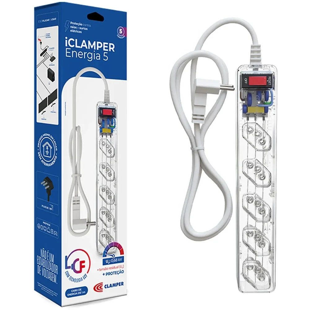 Imagem 3 de 5 do produto Filtro De Energia Dps Iclamper Energia 5 Tomadas, 127/220 Volts, Lcf, 1m, Transparente, Bivolt.