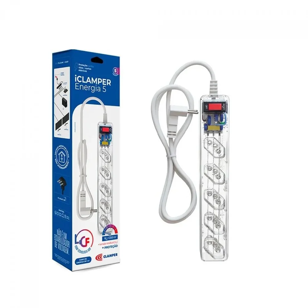 Imagem 5 de 5 do produto Filtro De Energia Dps Iclamper Energia 5 Tomadas, 127/220 Volts, Lcf, 1m, Transparente, Bivolt.