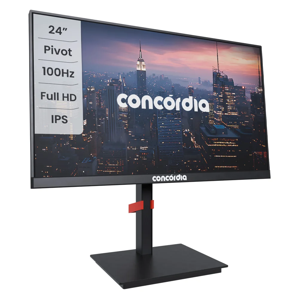 Monitor Concórdia P2402 24" IPS, 100hz, Full HD, VGA, HDMI, Com Ajuste Altura/Rotação Monitor Concórdia P2402 24" IPS, 100hz, Full HD, VGA, HDMI, Com Ajuste Altura/Rotação