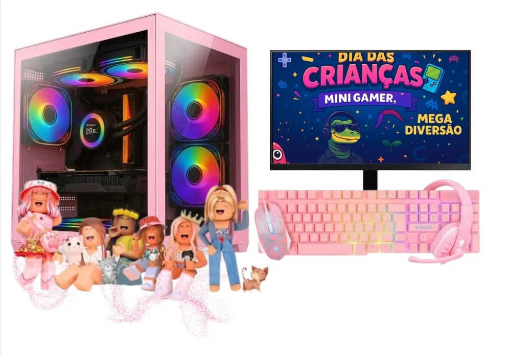 Computador Cpu PC Gamer Infantil Feminino Completo Intel Core I5 Memoria Ram 16gb SSD 240GB Monitor Kit Gamer