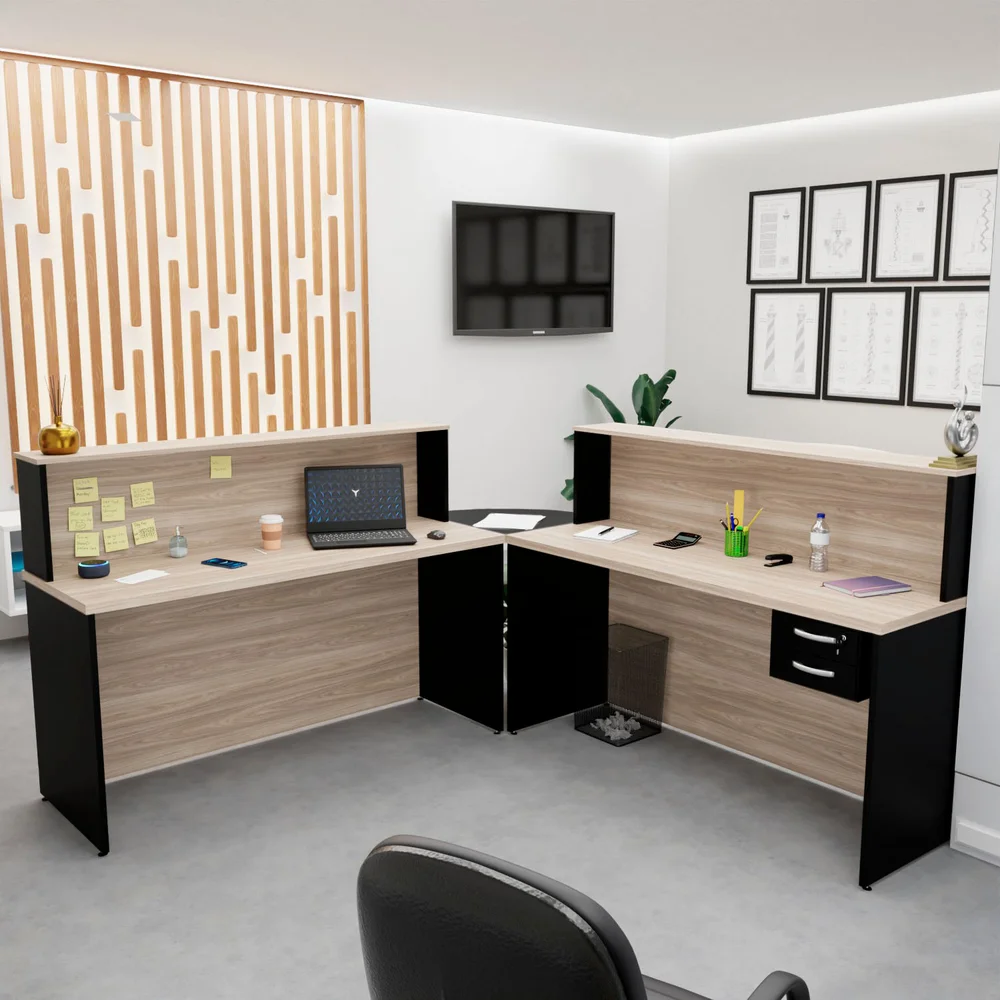Imagem 2 de 5 do produto Bancada De Canto Em L Atendimento Com Gaveteiro 1400x600 - Dubai