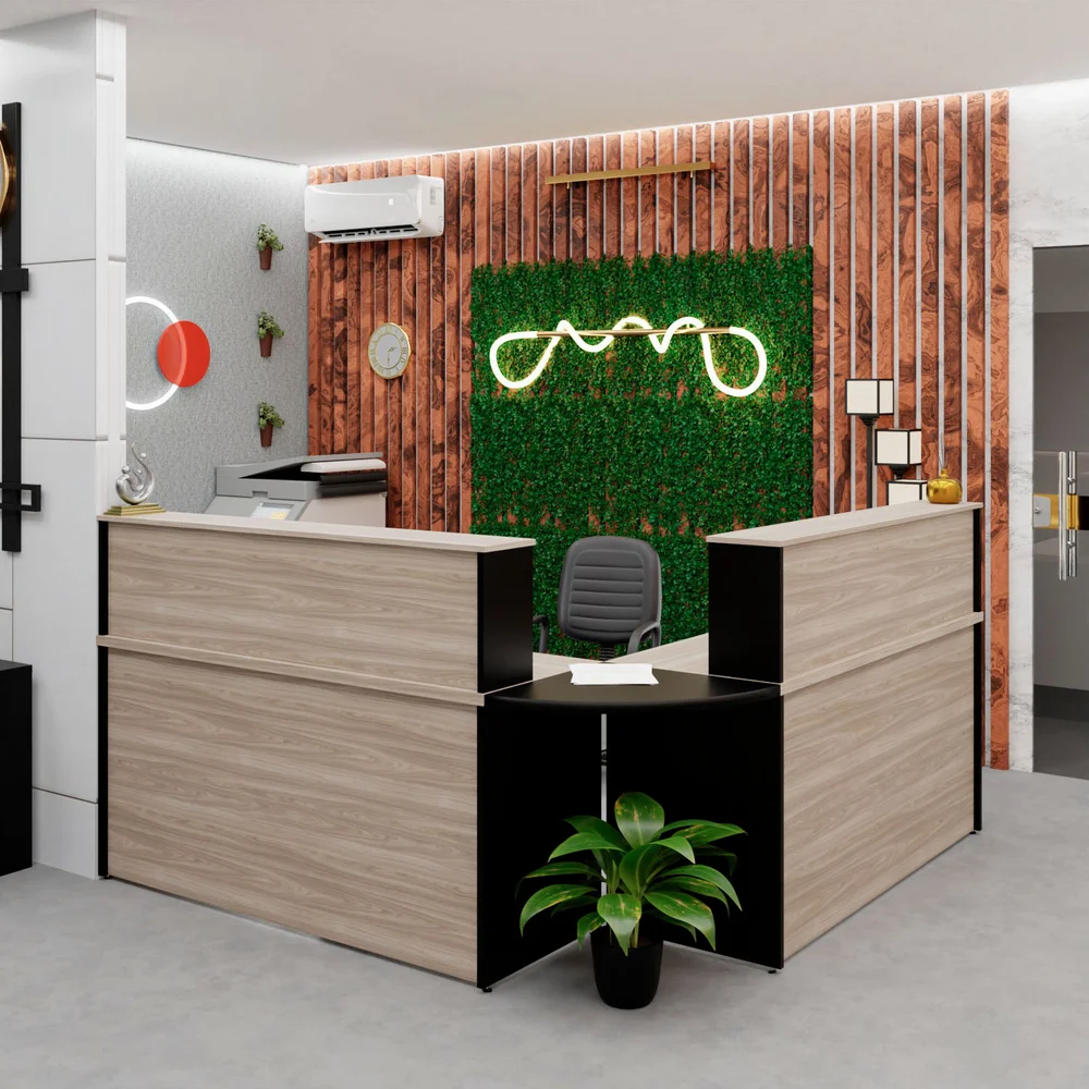 Imagem 4 de 5 do produto Bancada De Canto Em L Atendimento Com Gaveteiro 1400x600 - Dubai
