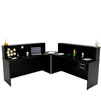 Bancada De Canto Em L Atendimento Com Gaveteiro 1400x600 - Preto