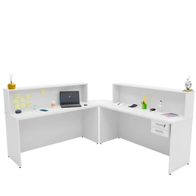 Bancada De Canto Em L Atendimento Com Gaveteiro 1400x600 - Branco