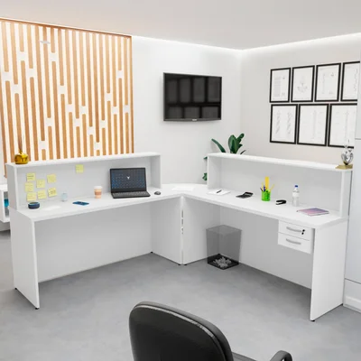 Bancada De Canto Em L Atendimento Com Gaveteiro 1400x600 - Branco — foto 2