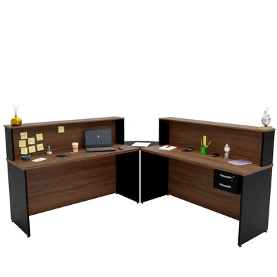 Bancada De Canto Em L Atendimento Com Gaveteiro 1400x600 - Nogal