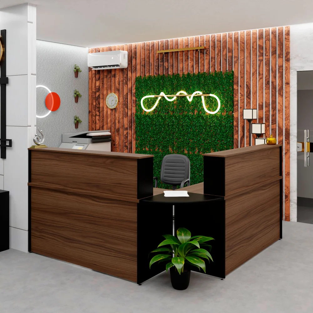 Imagem 4 de 5 do produto Bancada De Canto Em L Atendimento Com Gaveteiro 1400x600 - Nogal