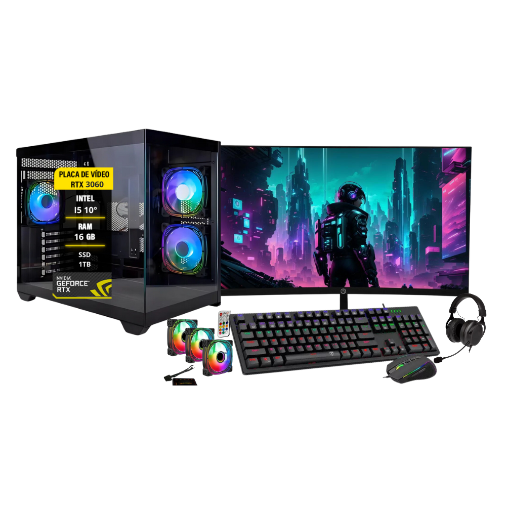 PC Gamer Completo I5 10° 16gb RTX 3060 SSD1TB Monitor Curvo