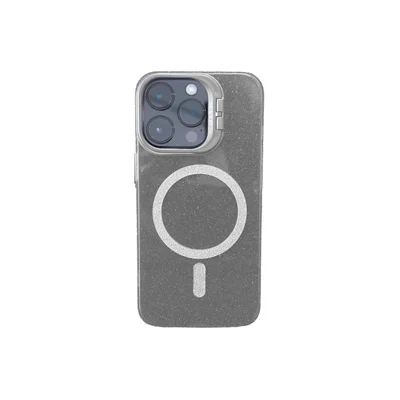 Capa Capinha Case Brilho Luxo Glitter Premium Magsafe Magnética Com Suporte Bracket Para Iphone 14 - Branco