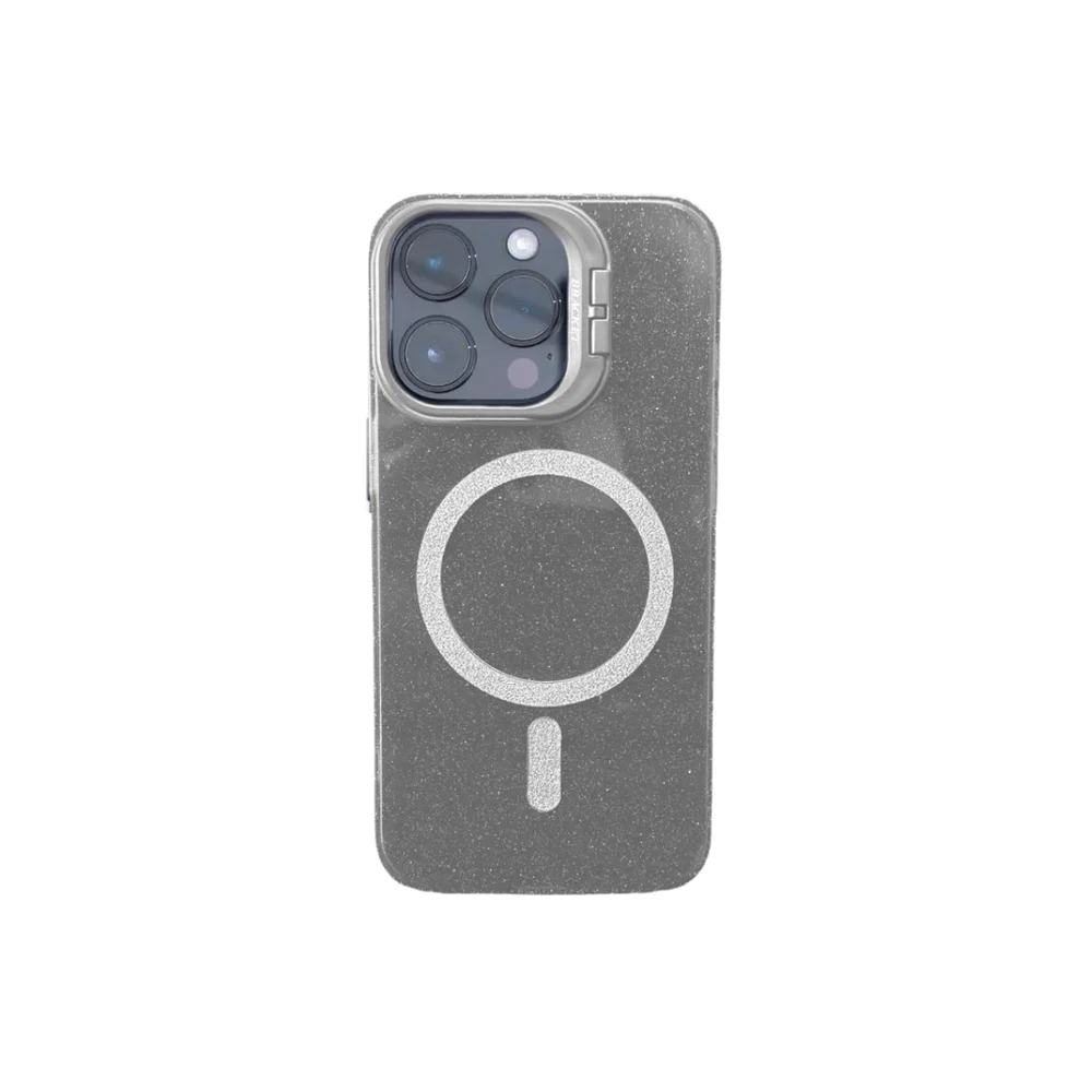 Capa Capinha Case Brilho Luxo Glitter Premium Magsafe Magnética Com Suporte Bracket Para Iphone 14 Pro Max - Branco