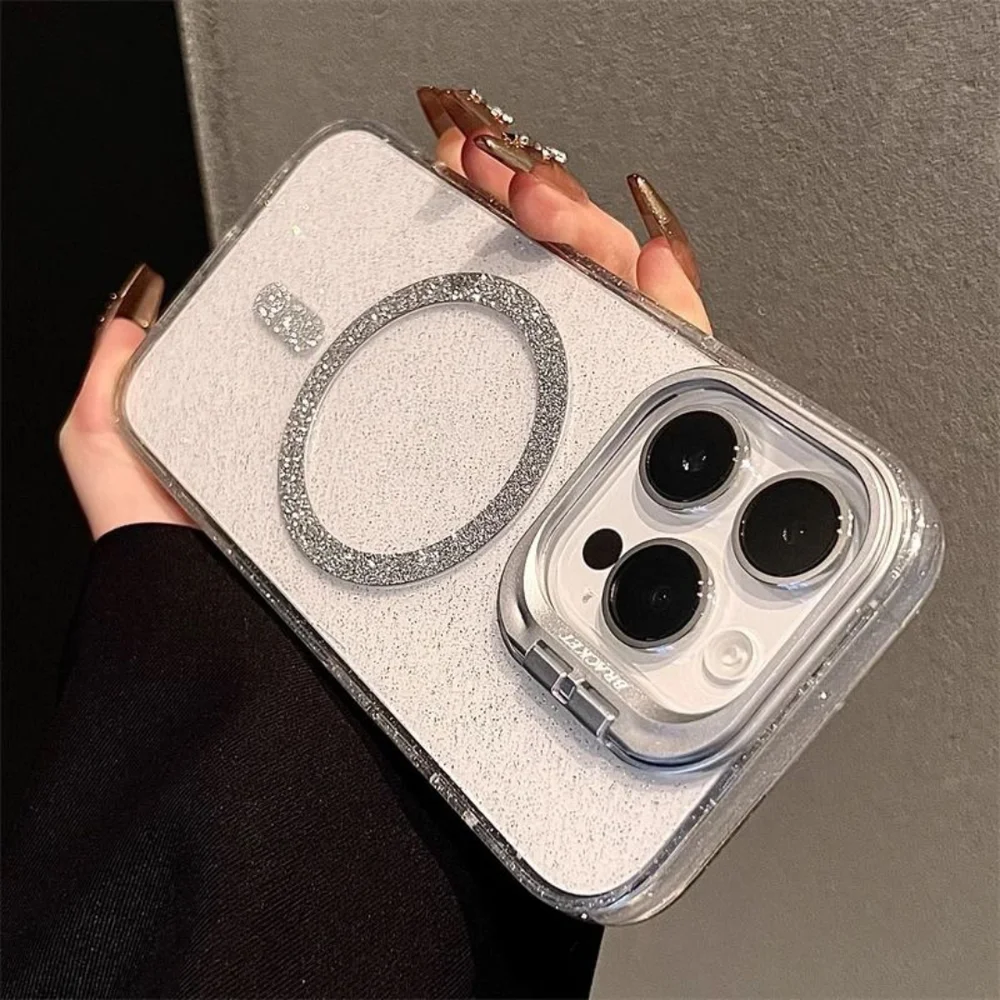Imagem 4 de 5 do produto Capa Capinha Case Brilho Luxo Glitter Premium Magsafe Magnética Com Suporte Bracket Para Iphone 11 - Branco