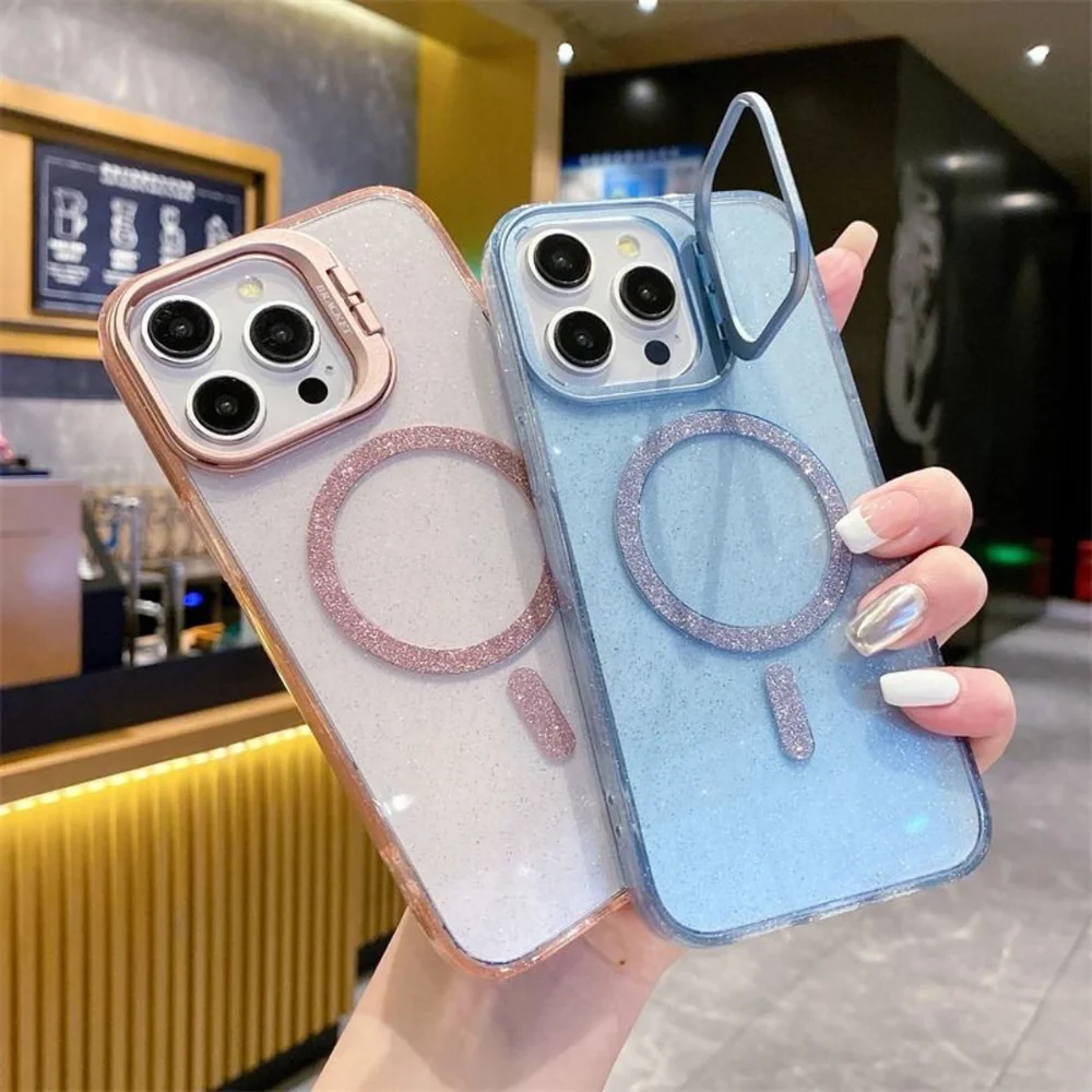 Imagem 5 de 5 do produto Capa Capinha Case Brilho Luxo Glitter Premium Magsafe Magnética Com Suporte Bracket Para Iphone 11 - Branco