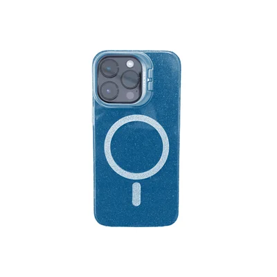 Capa Capinha Case Brilho Luxo Glitter Premium Magsafe Magnética Com Suporte Bracket Para Iphone 13 - Azul
