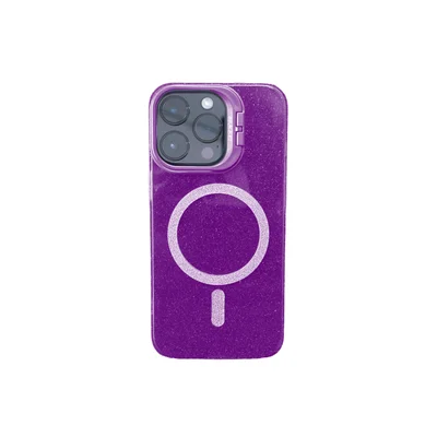 Capa Capinha Case Brilho Luxo Glitter Premium Magsafe Magnética Com Suporte Bracket Para Iphone 13 - Roxo
