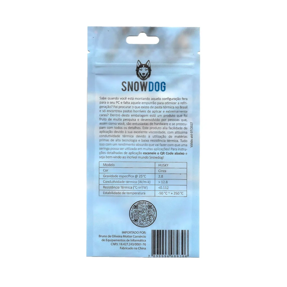 Pasta Térmica Snowdog Husky 3G 12.8w/mk Alta Performance + Adesivo 8