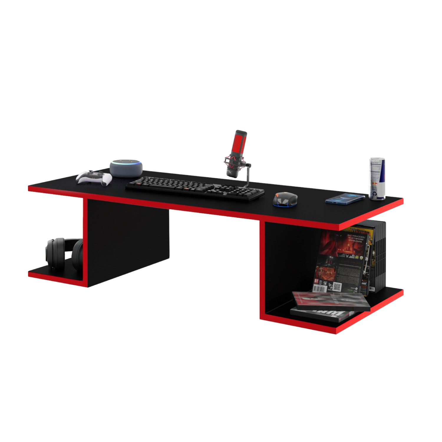 Mesa Suspensa Escrivaninha Computador 900x420 C/ Prateleiras - Vermelho