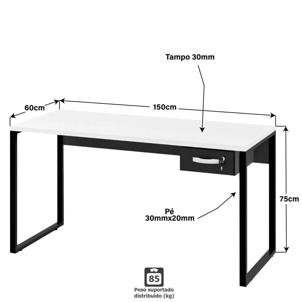 Imagem 2 de 5 do produto Mesa De Escritório Computador Industrial 1,50m Com Gaveteiro Netmobil - Branco