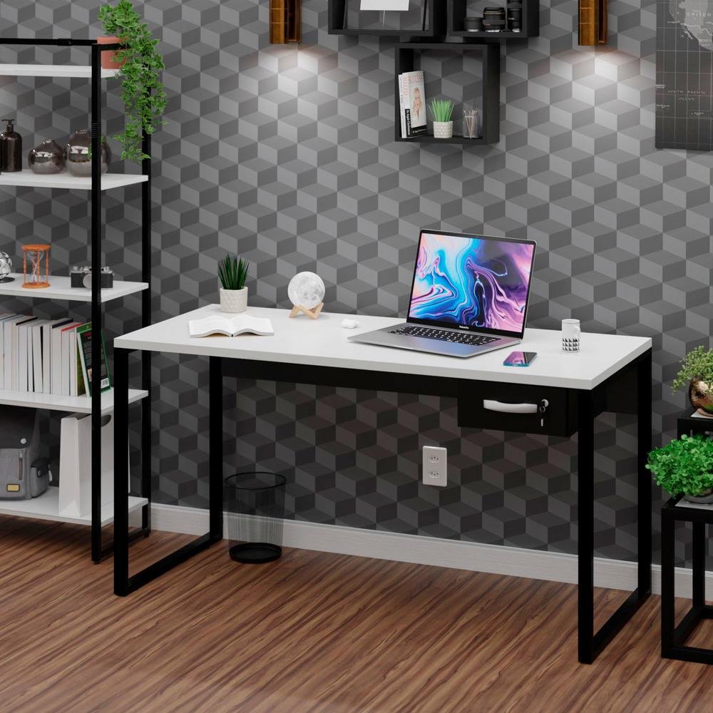 Imagem 3 de 5 do produto Mesa De Escritório Computador Industrial 1,50m Com Gaveteiro Netmobil - Branco