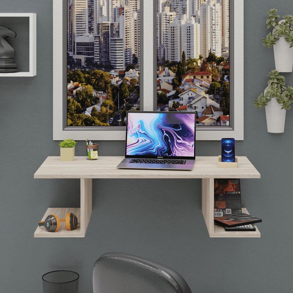 Imagem 4 de 5 do produto Mesa Suspensa Escrivaninha Computador 900x420 C/ Prateleiras - Dubai