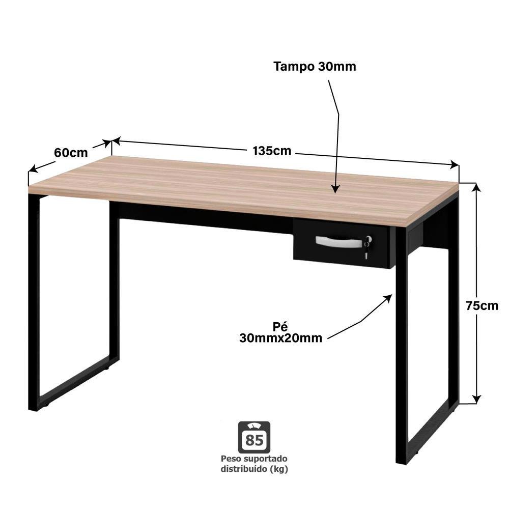 Imagem 2 de 5 do produto Mesa Para Escritório Diretor Estilo Industrial 1,35m C/ Gaveteiro Netmobil - Dubai/preto