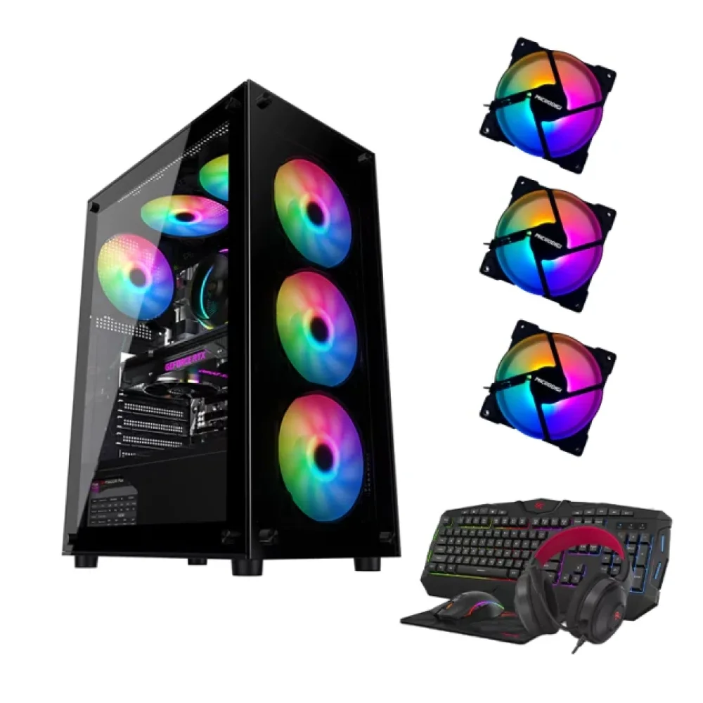 Kit Gabinete Gamer Microdigi Md-535, Kit Gamer Havit (mouse/teclado/mousepad/headset), 3 Coolers Microdigi Fmy