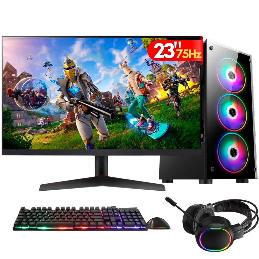 PC Gamer Completo Balão.info Player, Intel Core i5, 16gb Ram, Placa De Vídeo Geforce 4gb, SSD 1TB, Monitor 23" Full Hd 75hz, Kit Gamer- Pg2e-LED1008pl