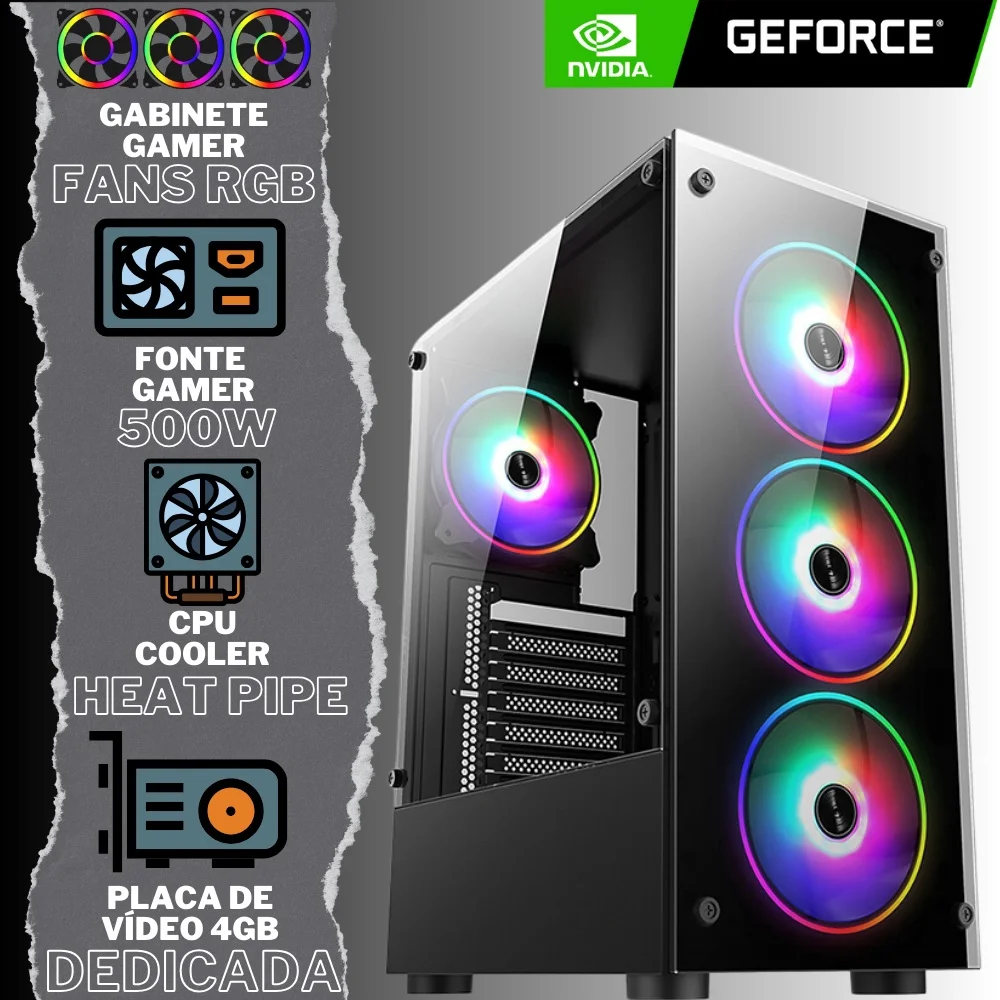 PC Gamer Completo Player, Intel Core i7, 16gb Ram, Placa De Vídeo Geforce 4gb, SSD 1TB, Monitor 23" Full Hd 75hz, Kit Gamer - Pg2e-LED1011pl - view 3