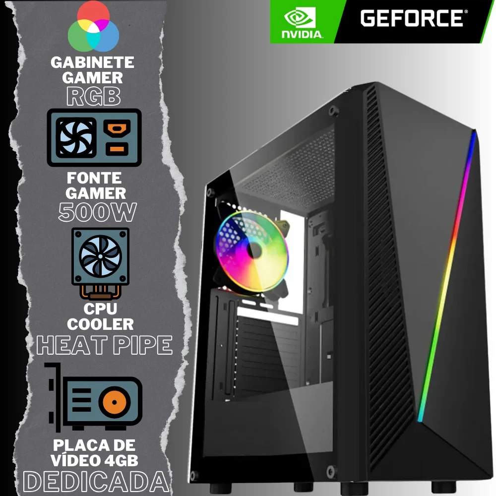 PC Gamer Completo Player, Intel Core i5, 16gb Ram, Placa De Vídeo Geforce 4gb, SSD 1TB, Fonte 500w, Monitor 20" 75hz, Kit Gamer Com Headset - Pg2e-RGB1014pl - view 2