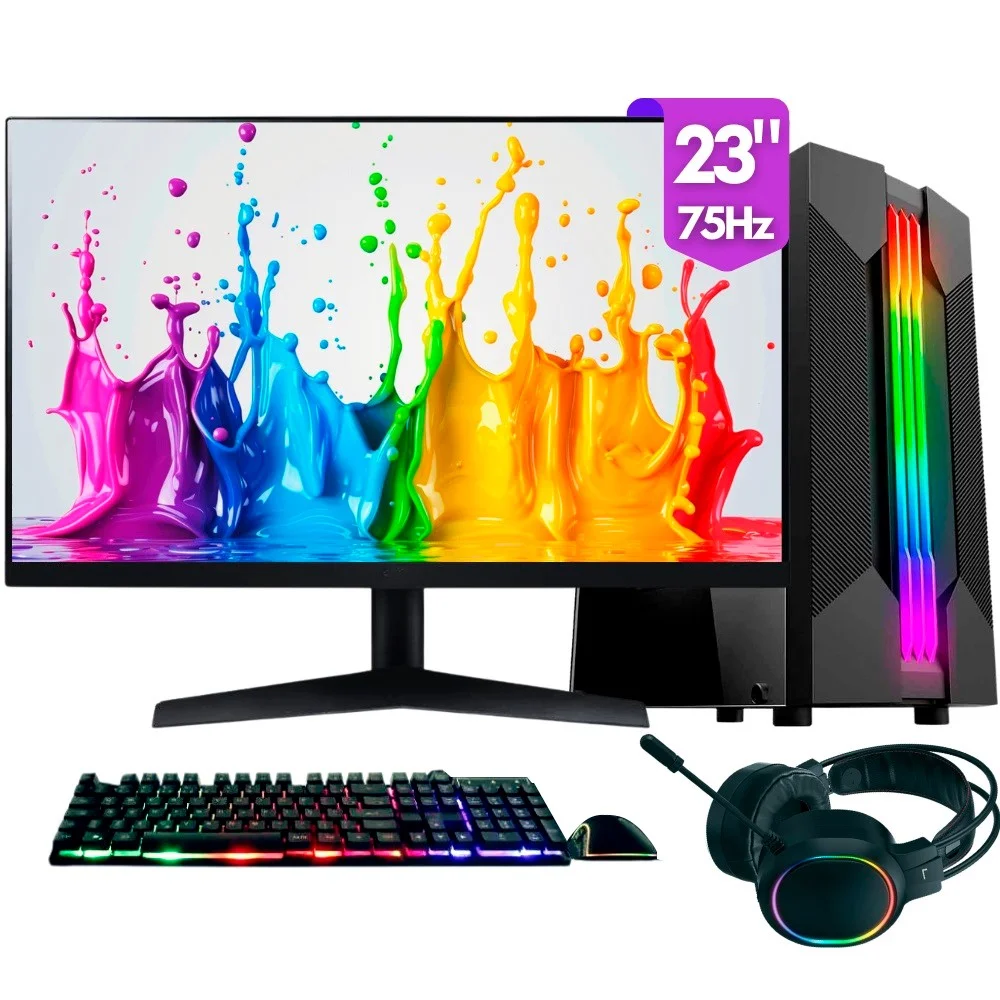 Computador Gamer Completo Balão.info Chroma, Intel Core i5, 8GB Ram, SSD 256gb, Fonte 500w, Monitor 23" 75hz, Kit Gamer Completo - Pg2e-1016ch
