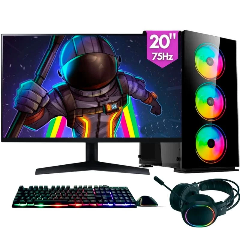 Computador Gamer Completo Balão.info RGB, Intel Core i5, 8GB Ram, SSD 512gb, Fonte 500w, Monitor 20" 75hz, Kit Gamer Completo - Pg2e-1009rg