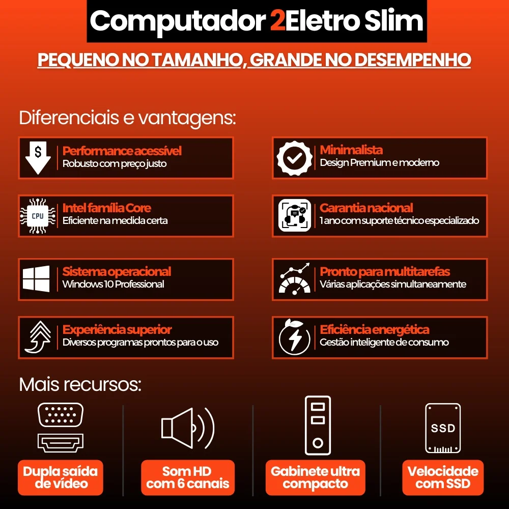 Imagem 2 de 2 do produto Computador 2eletro Slim Intel Core i5, 16gb Ram, SSD 1TB, HDMI, Bivolt, Áudio Hd - Cd2e-0106sl