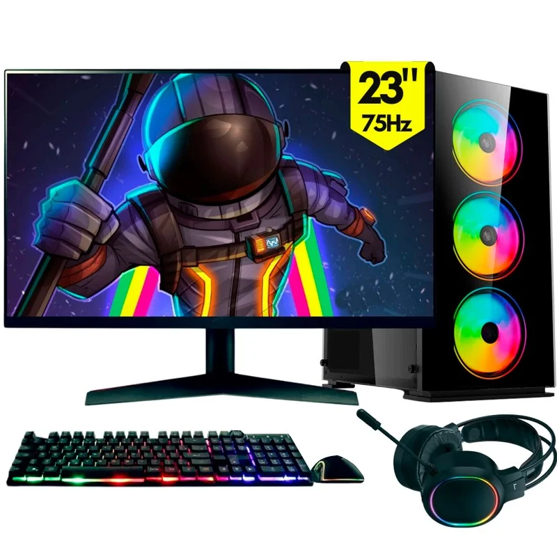 Computador Gamer Completo Balão.info RGB, Intel Core i5, 16gb Ram, SSD 256gb, Fonte 500w, Monitor 23" 75hz, Kit Gamer Completo - Pg2e-1018rg