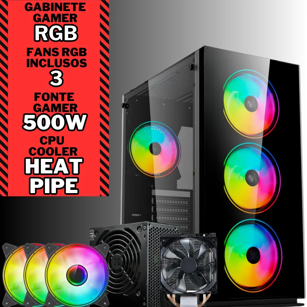Computador Gamer RGB, Intel Core i5, 8GB Ram, SSD 256gb, Fonte 500w - Pg2e-1000rg - view 3