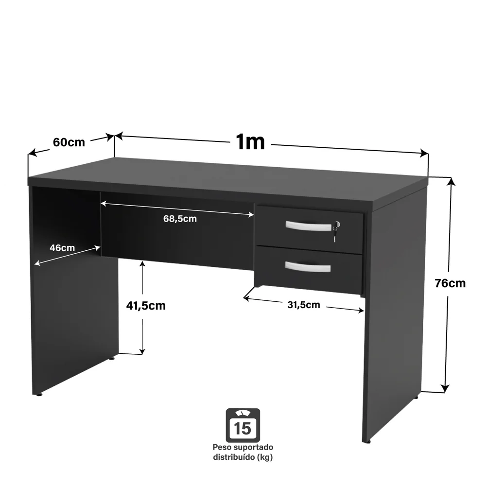 Imagem 3 de 5 do produto Mesa Para Escritório 1mx60cm C/ Gaveteiro Tpo 30mm Netmobil - Preto