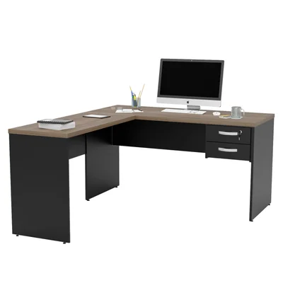 Mesa De Escritório Em L 1.60x1.50 Com Gaveteiro Tampo 30mm - Nogal