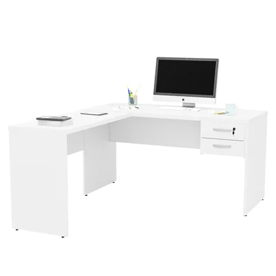 Mesa De Escritório Em L 1.60x1.50 Com Gaveteiro Tampo 30mm - Branco